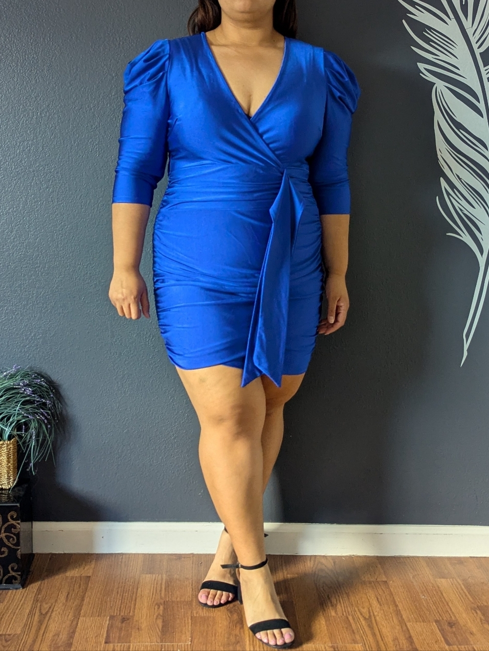 Blue Bodycon Ruched Dress